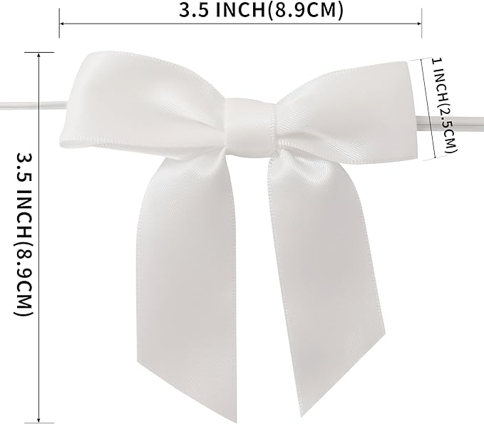 36pcs 3-1/2" White Satin Ribbon Bows with Twist Ties for Big Ribbon Bows for Gift Wrapping Packing Wedding Accessories Decoration (White)