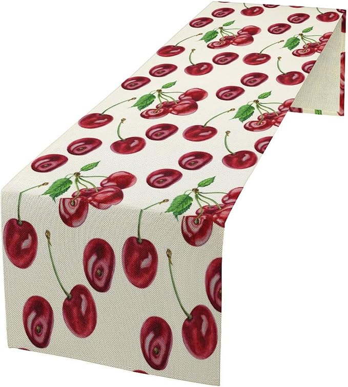 Red Cherry Table Runner Watercolor Tropical Fruit Spring Summer Wild Berry Dinner Runner for Girl Baby Shower Party Holiday Home Kitchen Dining Table Decor 13x70