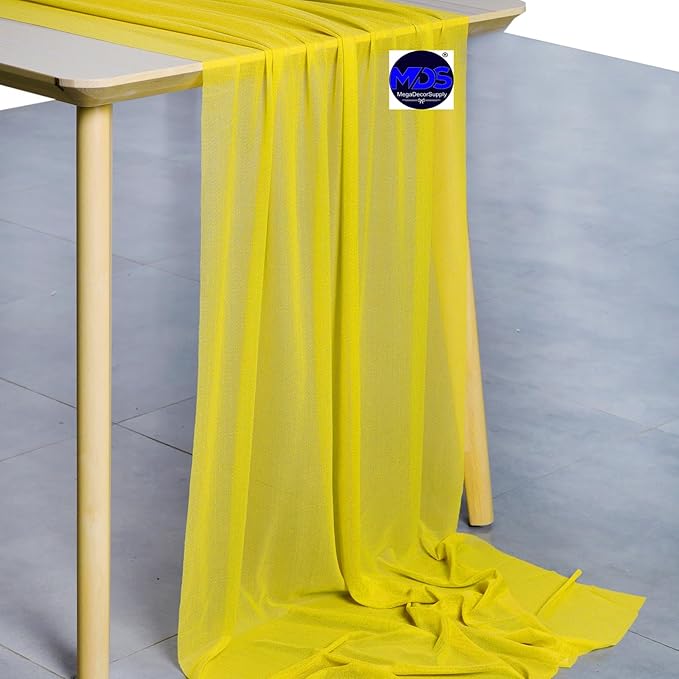 MDS Halloween Chiffon Table Runner - 15 Pack, 29 x 170 Inches, 14ft Each - Sheer Spooky Table Runners for Haunted House Parties, Trick-or-Treat Tables, Witchy Décor, Wedding & Events - Yellow