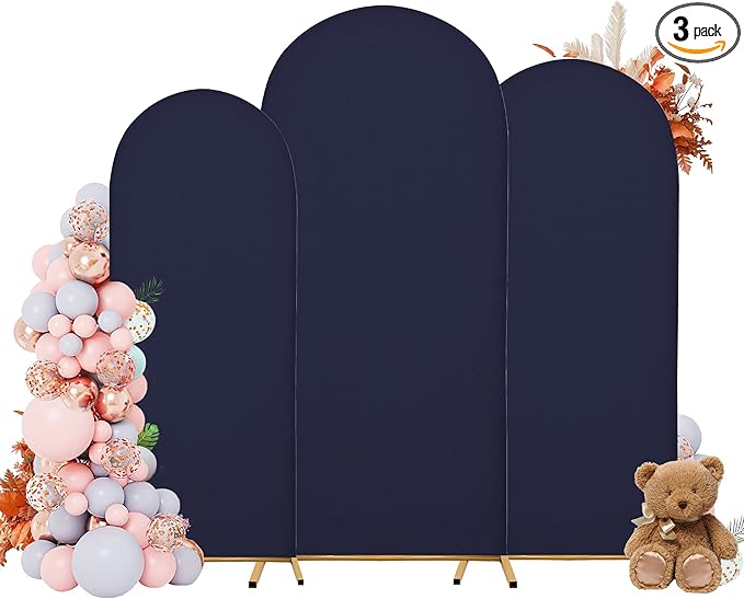 Wedding Arch Covers Arch Backdrop Cover Arch Stand Covers 7.2FT 6.6FT 6FT Set of 3 Arch Cover Spandex Fabric Stretchy Backdrop for Wedding Birthday Party Decoration Baby Shower (Dark Blue)