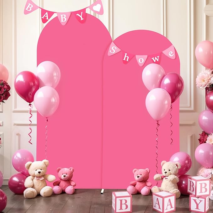 7.2FT Fuchsia Arch Backdrop Cover - Polyester Fitted Wedding Arch Stand Covers Round Top Chiara Arch Backdrop Cover for Birthday Party Banquet Photo Background Decoration