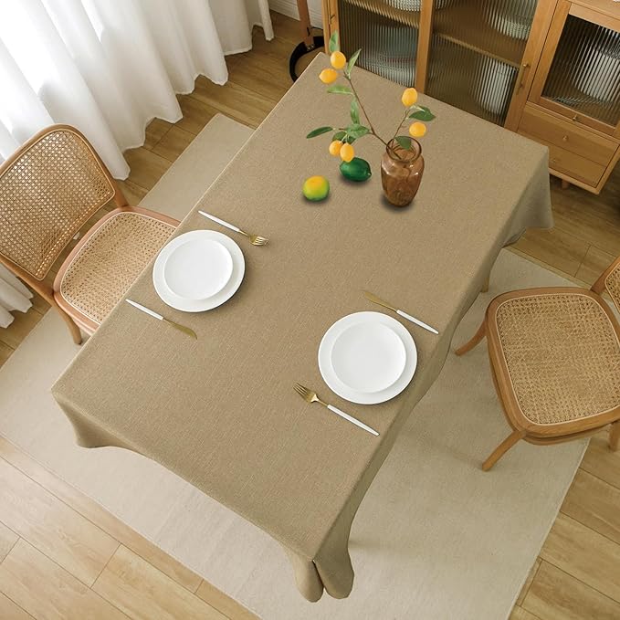 NLMUVW Tan Linen Tablecloth 84 Inch Rectangle, Textured Table Cloth Farmhouse Water Resistant Decorative Table Cover for Dining Kitchen, 54 x 84 Inch