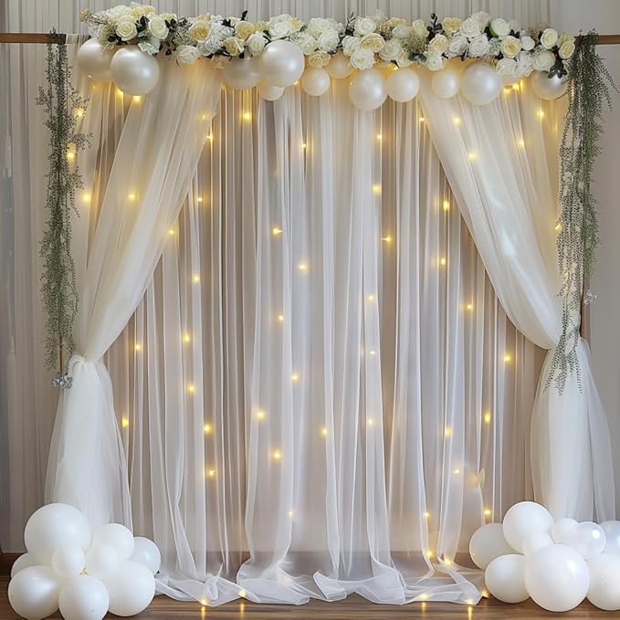 10ft X 10ft White Tulle Backdrop Curtain for Parites, Sheer Backdrop Curtains Fabric Drapes for Wedding Ceremony Arch Party Stage Decorations