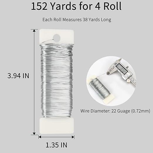 Silver Floral Wire - 152 Yards, 22 Gauge, Flexible for Flower Arrangement, Garland, Wreaths, Plant Crafts