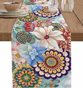 Boho Flowers Cotton Linen Table Runner for Dining Kitchen, Wedding Outdoor Party Tablerunners Decoration, Colorful Floral Farm Vintage Botanical Dresser Scarf Coffee Tablecloth Runners 13x90 Inches