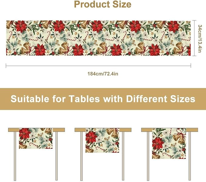Christmas Table Runner, Seasonal Winter Xmas Holiday Kitchen Dining Table Decoration for Home Party Decor 13x60 Inch