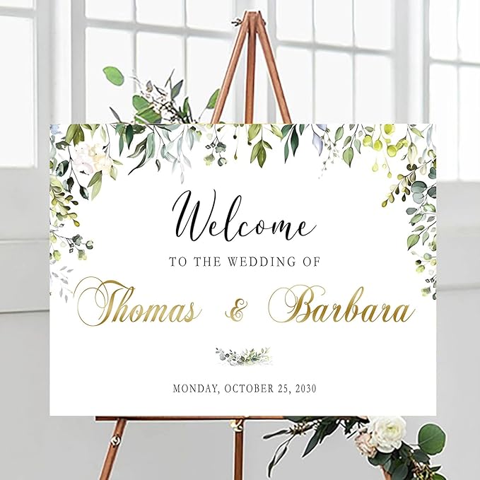 Welcome Sign Wedding, Welcome To Our Beginning Wedding Sign, Greenery Floral Theme Wedding Sign Decoration, Reserved Table Signs For Wedding, Signs For Wedding