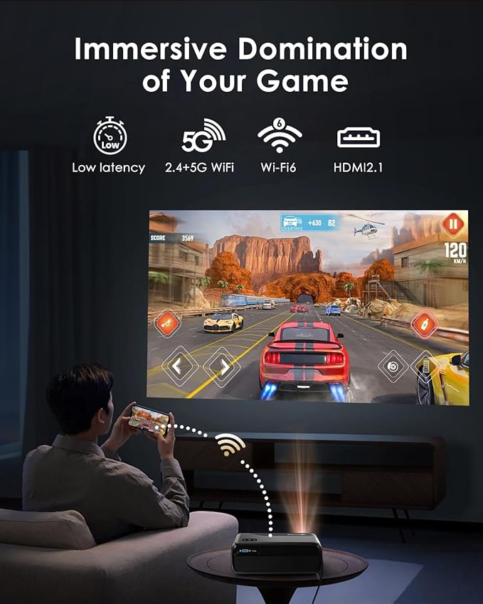Portable Smart Projector Netflix Officially,AI Auto Focus&Keystone,1400ANSI 4K Support,WiFi6+2.4/5G WiFi,Two-way Bluetooth,Dolby Audio,HDR10,Android TV 11.0,Google Assistant,Home Theater Outdoor Movie