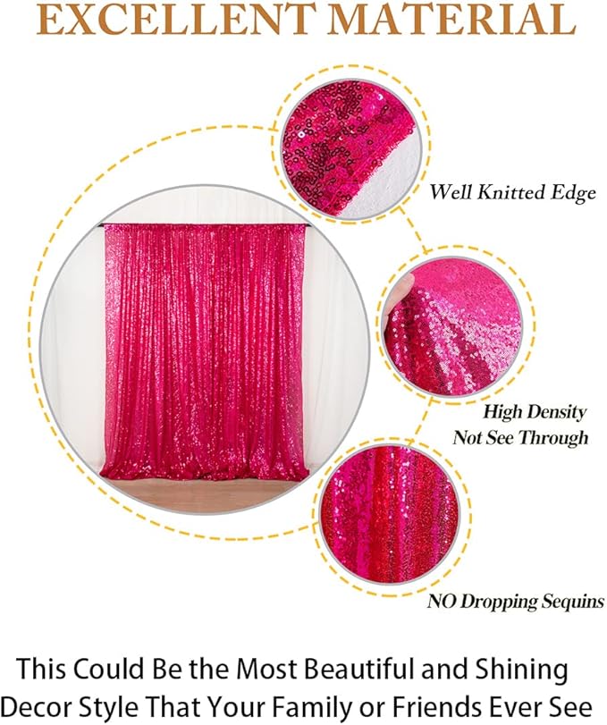 ShiDianYi Hot Pink Sequin Backdrop 6FTX8FT - Rod Pocket Photography Background for Birthday Party Wedding Baby Shower Photo Booth Decor