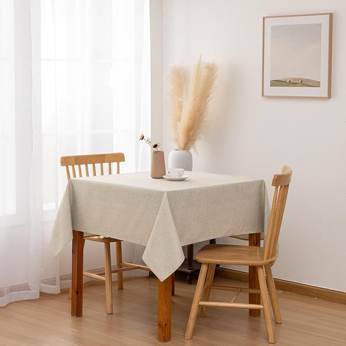 Hiasan Faux Linen Square Tablecloth - Wrinkle and Stain Resistant Washable Table Cloth for Kitchen Dining Room Holiday Table Cover for Party Dinner, Beige, 54 x 54 Inch