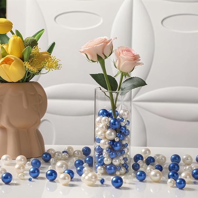 200 Pcs Vase Filler Beads White and Blue Pearl Beads for Vase No Hole Pearls for Centerpieces Vases Home Table Party Decor DIY Wedding 8/14/20mm
