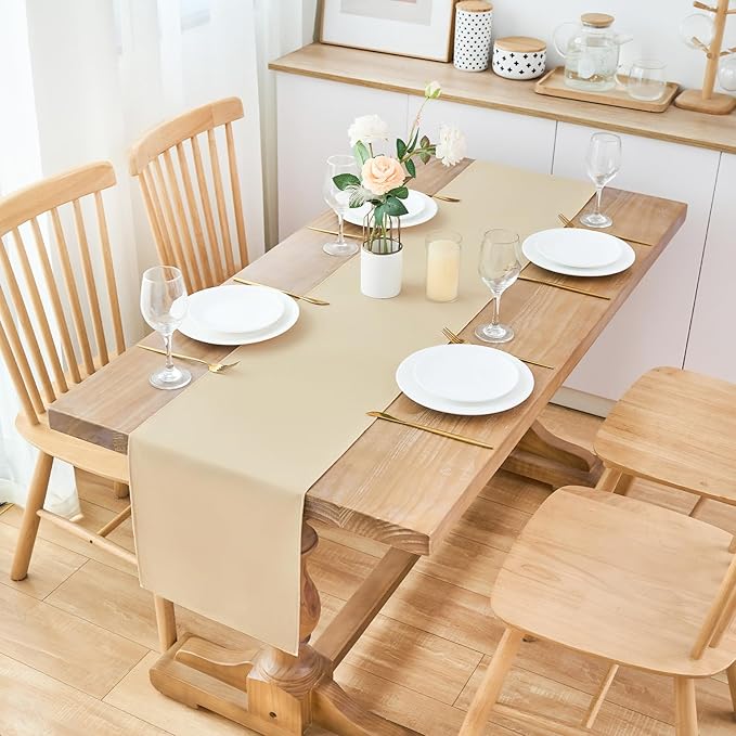 2 Pack Beige Table Runner 12 x 90 Inch Solid Color Farmhouse Runners Coffee Table Dresser for Daily Party Home Decoration