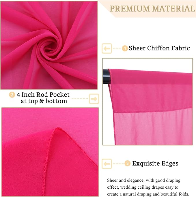 MODFUNS Wedding Ceiling Drapes Hot Pink Ceiling Drapery 5x20ft 2 Panels Sheer Arch Drapery Chiffon Curtain Drapes Tulle Ceiling Fabric Draping Fabric Party Stage Prom Ceremony Decor