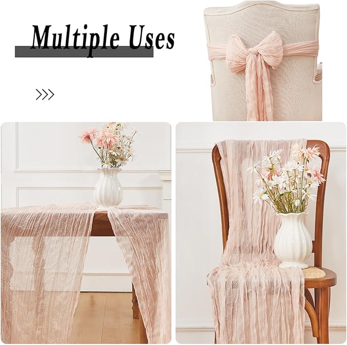 Dusty Pink 1 Pack Cheesecloth Table Runner 120 Inch 10 FT Boho Rustic Gauze for Wedding Baby Shower Party Farmhouse Summer Home Decor Washable
