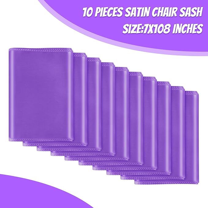 10 PCS Satin Chair Sashes Bows Universal Chair Ribbon Ties Back Sash for Wedding Party Reception Events Banquets Hotel Event Chair Cover Decoration (Champagne 7x108 inch)
