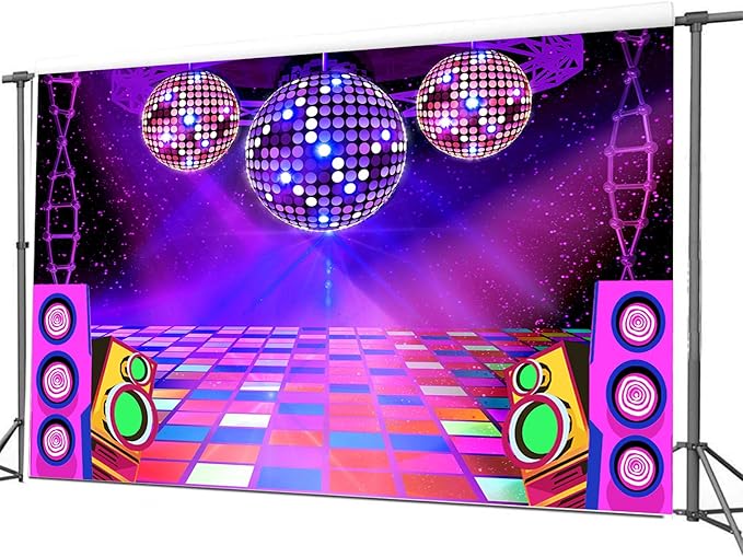 Dance Party Backdrop Retro 80s 90s Theme Stage Dance Ball Music Birthday Party Decoration DJ Photography Background 15 x 10 ft for Baby Shower Picture Photo Shoot Polyester Fabric, Red