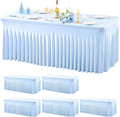 Wish Care 6 Pack Baby Blue Spandex Table Clothes for 6 Foot Rectangle Tables, 6FT Wrinkle Free Fitted Tablecloths Ruffles Design Table Cover for Party, Banquet, Wedding and Events