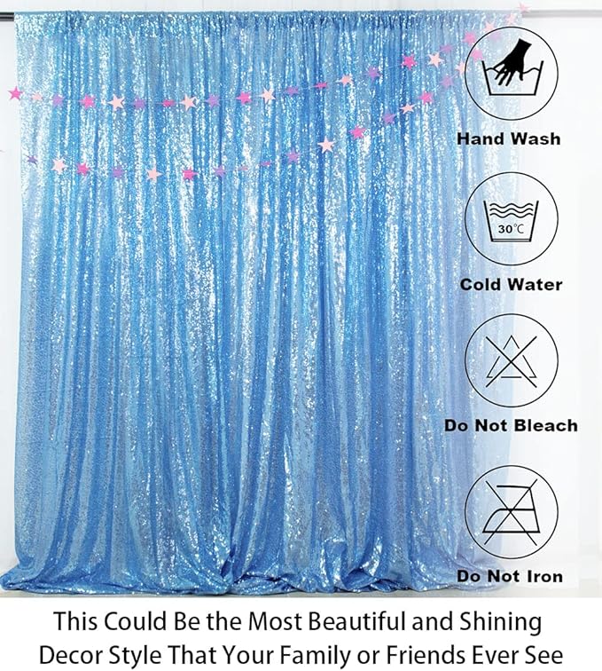 ShinyBeauty Sequin Curtain Baby Blue 4FTx8FT Sequin Photo Backdrop Baby Blue Sequin Backdrop Curtain Glitter Photography Backdrop Bridal Shower Backdrop for Wedding