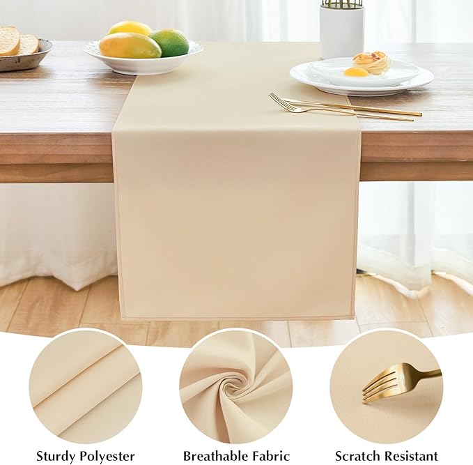 2 Pack Beige Table Runner 12 x 90 Inch Solid Color Farmhouse Runners Coffee Table Dresser for Daily Party Home Decoration
