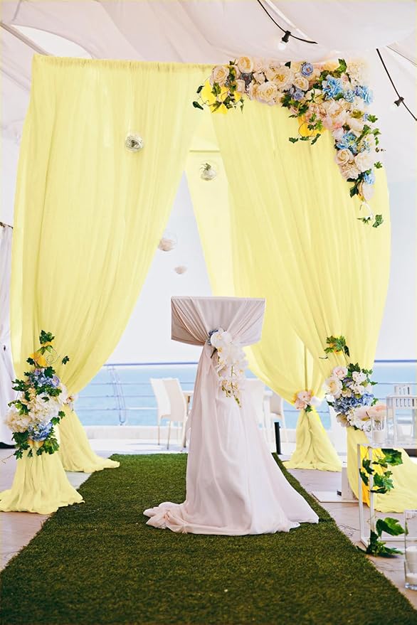 DUOBAO Yellow Chiffon Backdrop Curtain-2 Panels 58x120-Inch Wedding Backdrops Drape Yellow Curtains for Bedroom Voile Window Drapes Photography Background for Party Ceremony