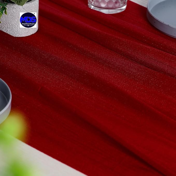 MDS Halloween Chiffon Table Runner - 12 Pack, 29 x 170 Inches, 14ft Each - Sheer Spooky Table Runners for Haunted House Parties, Trick-or-Treat Tables, Witchy Décor, Wedding & Events - Apple red