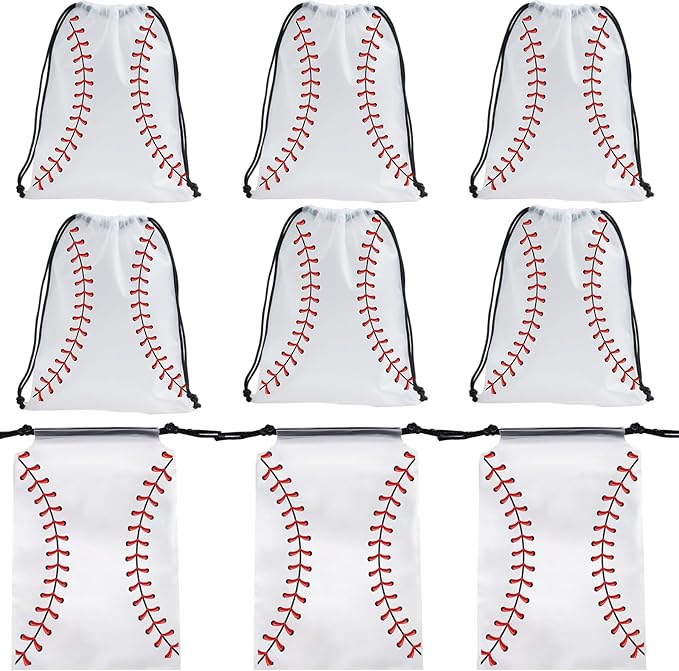 SAOTD 50 Pack Baseball Goodie Bags 7.87x9.84 inch (20x25 cm), Party Fvors Gift Treat Snack Bags, Baseball Drawstring Bag for Boys Girls Birthday Sports Theme Party Supplies