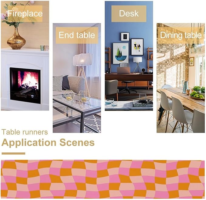 Checkered Table Runner Orange Retro 60s70s Boho Style Kitchen Restaurant Decoration Suitable for Indoor and Outdoor Festival Home Wedding Party Table Runner 13x36 Inch