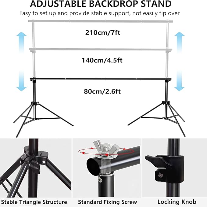 Photo Backdrop Stand for Photography 7ft x 10ft Background Stands for Photoshoot Support Kit with Carry Bag for Photo Studio Parties Events Decoration