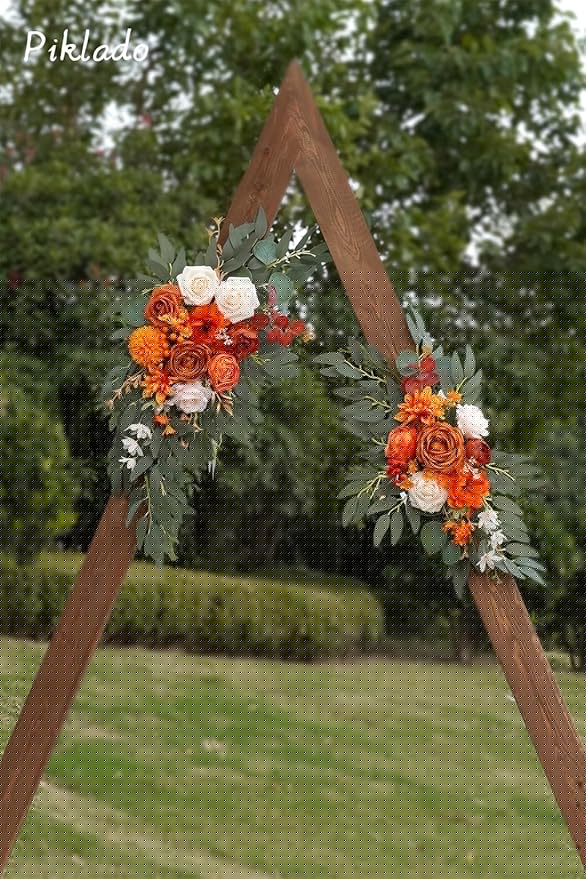 Faux Flower Swag Set of 2 for Wedding Welcome Signs Floral Swag Wedding Reception Ceremony Signs Decor (Orange)