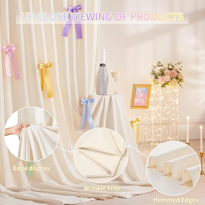 Ivory Backdrop Curtain: 5.8×8ft Backdrop Solid Color Wrinkle Resistant Background - Bridal Shower Wedding Graduation Ceremony Decoration