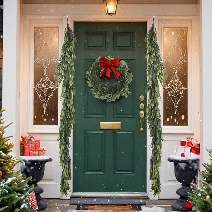 MAKHOT 1-Piece 5.6Ft Artificial Pine Needle Garland, Real Touch Winter Pine Garland, Faux Christmas Garland for Table, Mantle, Wall, Indoor, Outdoor Christmas Decorations