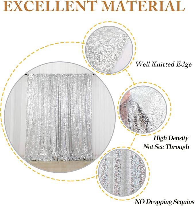 ShinyBeauty Silver Sequin Backdrop 2 Pieces, Photograph Background 7FTx7FT Shiny Gray Backdrop Curtains Panels Sparkly Backdrops Glitter Drapes for Weddding,Parties,Studio,Photo Decor（14FTx7FT）