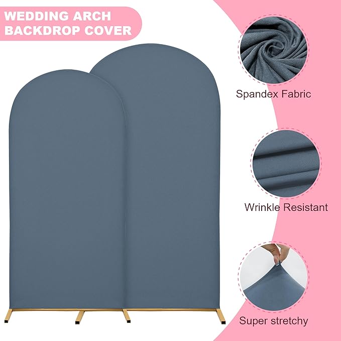 Wedding Arch Covers Arch Backdrop Cover Arch Stand Covers 7.2FT 6.6FT 6FT Set of 3 Arch Cover Spandex Fabric Stretchy Backdrop for Wedding Birthday Party Decoration Baby Shower (Dusty Blue)