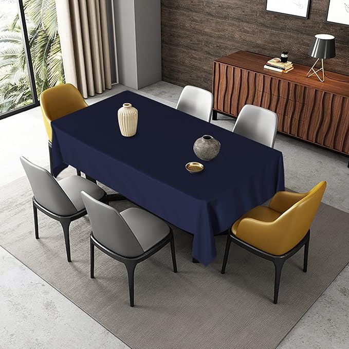 Fitable Rectangle Tablecloth Stain and Wrinkle Resistant Washable Polyester Table Cloth for Buffet Parties and Camping (60x102 inch, Navy Blue)