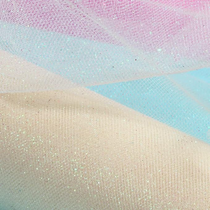 ICOSHOW Sparkling Tulle Rolls, 15” by 30 Yards (90FT) Glitter Tulle Spool Ribbon Fabric for Wedding Birthday Bridal Shower Tutu Skirt Party Gift Wrapping (Ivory)