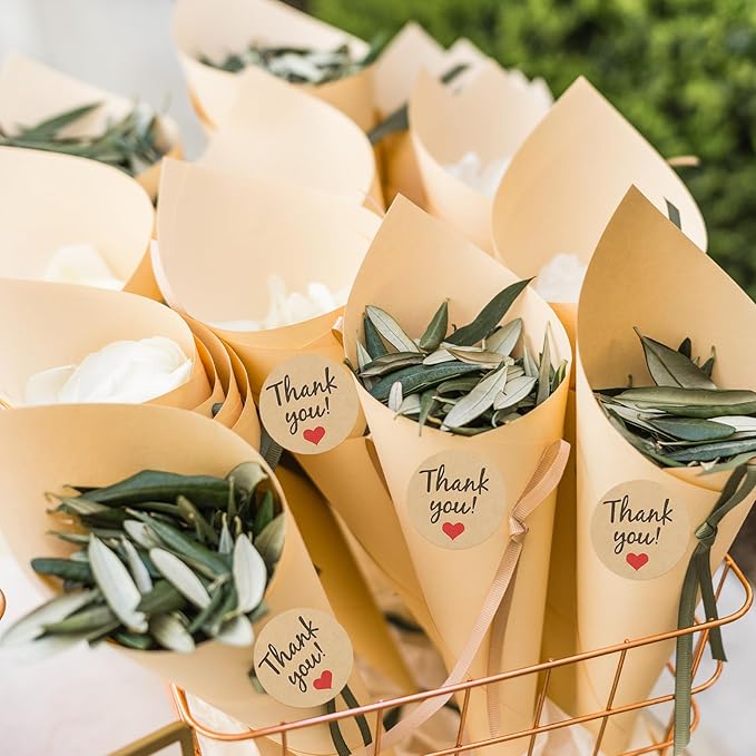 PATIKIL Dried Flower Confetti Cones, 30Pcs Paper Tapers Cone Holder with Dried Rose Petal / Sticker for Wedding Party Engagement Birthday DIY Decoration, Light Yellow/Pink
