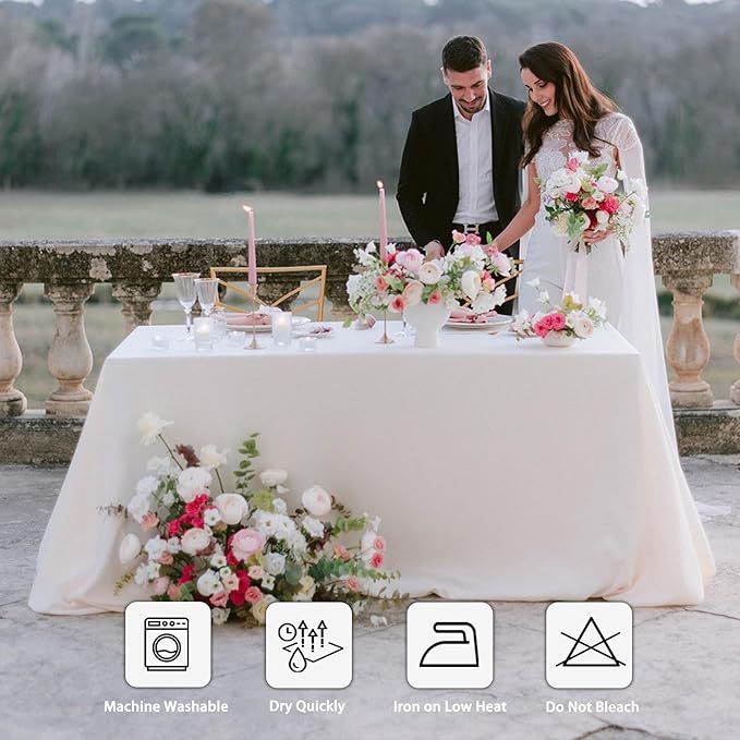 8 Pack White Table Cloth 90 x 132 Inch Rectangular Tablecloths for 6 Foot Rectangle Tables, Wrinkle Resistant White Tablecloth Washable Polyester Fabric Table Covers for Party Wedding Banquet