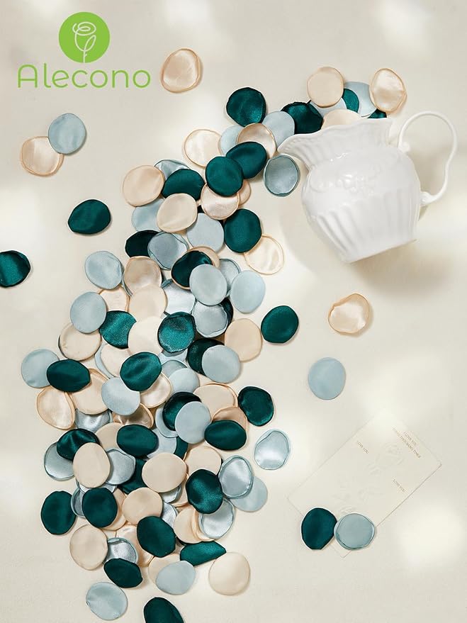 Alecono 𝟲𝟬𝟬𝙋𝙘𝙨 Silk Rose Petals, Green Fake Rose Petals for Wedding, Artificial Flower Petals Decorations for Bath Party Dinner Table Decor
