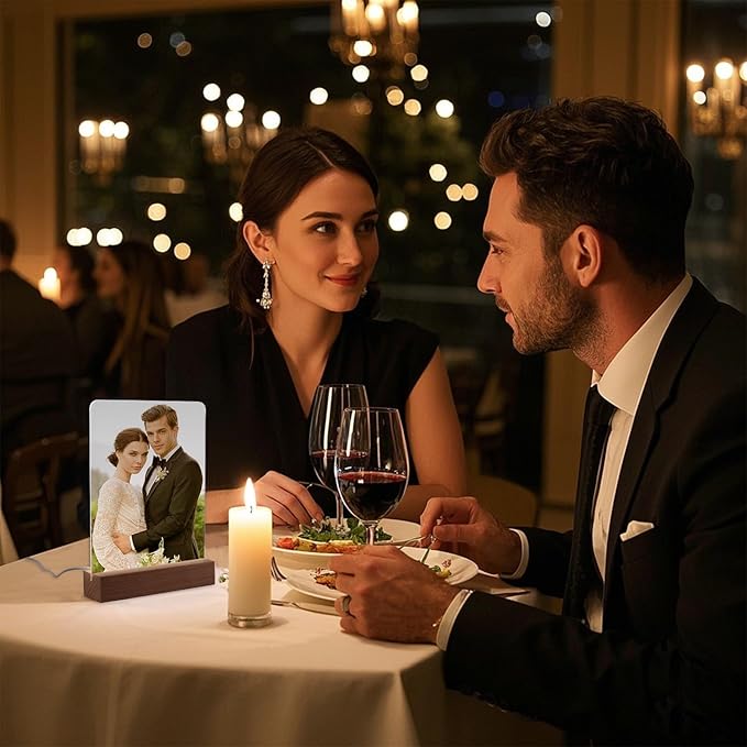 6" x 8"- 6 pcs Acrylic 4 pcs Frame Sublimation LED Acrylic Photo Frames Night Lights Blanks Heart Shape,with Warm Color Light with Wood Stand for Heat Press Machine Printing