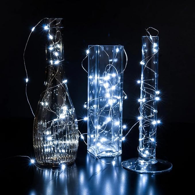 50 Pack White Fairy Lights 7Ft 20 LED Twinkle String Lights 3 Modes Battery Operated Waterproof Firefly Starry for Mason Jar Party Wedding Christmas Valentines Day Table Centerpieces,Cold White