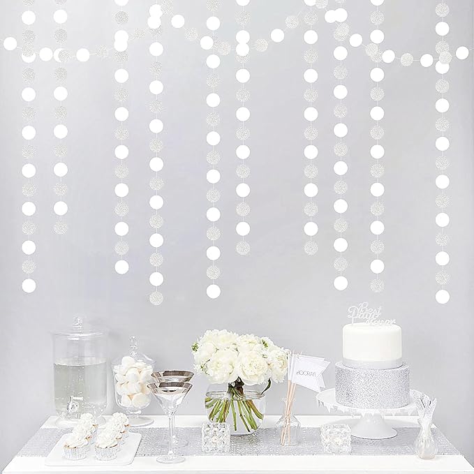 Glitter Silver White Party-Decorations Streamers - 52Ft Birthday Hanging Paper Garland Banner,Engagement Wedding Bachelorette Baby Bridal Shower Christmas Supplies Backdrop Graduation Decor Hugtmr
