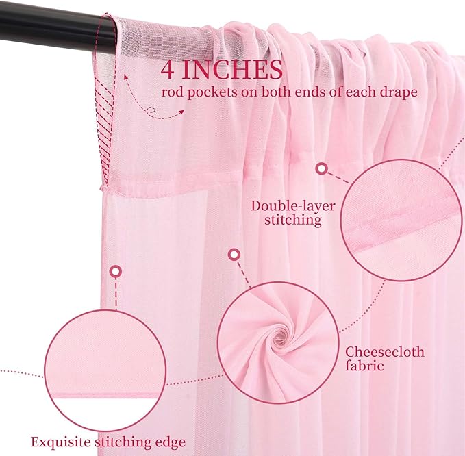 6 Panels Pink Ceiling Drapes for Wedding 5ftx15ft Ceiling Drapes Wedding Arch Draping Fabric Cheesecloth Sheer Curtain Romantic Ceiling Decorations for Weddings Party Banquet Ceremony Stage