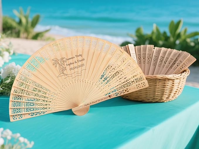 20Pcs Personalized Folding Hand Fans Custom Engraved Summer Wedding Fans,Personalized Wooden Fans Party Favor Bridal Shower Gifts for Guests