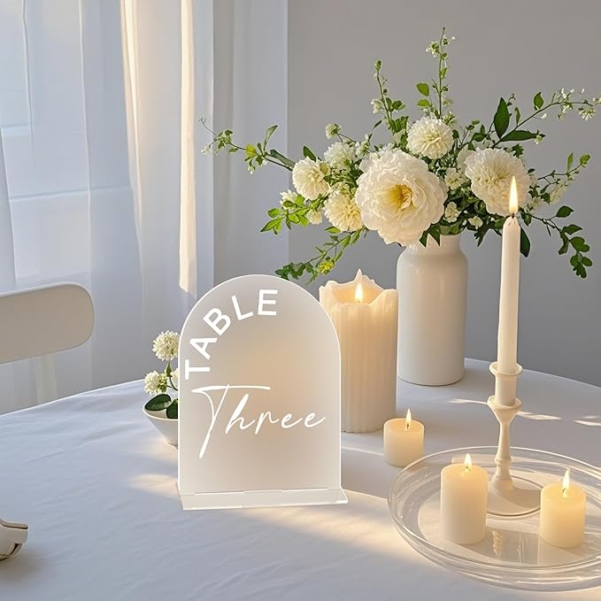 Frosted Arch Wedding Table Numbers 1-10 with Stands, 5x7 Inch Acrylic Arch Sign with Holder for Wedding Reception Table Centerpiece Decoration
