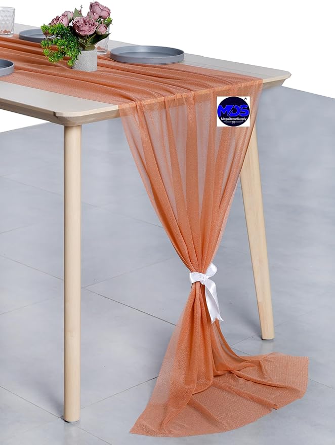 MDS Halloween Chiffon Table Runner - 25 Pack, 29 x 170 Inches, 14ft Each - Sheer Spooky Table Runners for Haunted House Parties, Trick-or-Treat Tables, Witchy Décor, Wedding & Events - Coral Peach