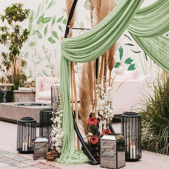 Wedding Arch Draping Fabric 1 Panel 30'' x 18FT Sage Green Sheer Chiffon Arch Drapery for Photo Booth Bridal Shower Baby Shower Church Decor Newborn Photography Christening Outdoor Party