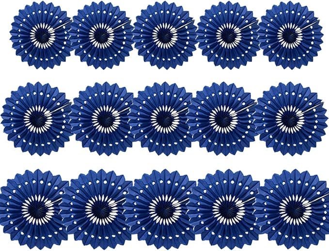 15pcs 6'' 8'' 10'' Royal Blue Paper Fans Decorations Round Tissue Paper Fans Hanging Paper Fans Set Party Paper Honeycomb Fans Decorations for Party Birthday Wedding Events