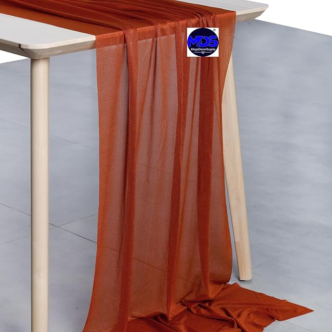 MDS Halloween Chiffon Table Runner - 10 Pack, 29 x 170 Inches, 14ft Each - Sheer Spooky Table Runners for Haunted House Parties, Trick-or-Treat Tables, Witchy Décor, Wedding & Events - Terracotta