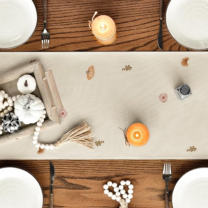 Artoid Mode Wild Flowers Grasses Floral Fall Table Runner, Seasonal Autumn Kitchen Dining Table Decoration for Home Party Decor 13x120 Inch