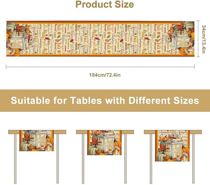 Autumn Table Runner,Farmhouse Leaves Pumpkin Thanksgiving Table Cloth for Kitchen Dining Table Decoration Home Party Decor 13x36 Inch